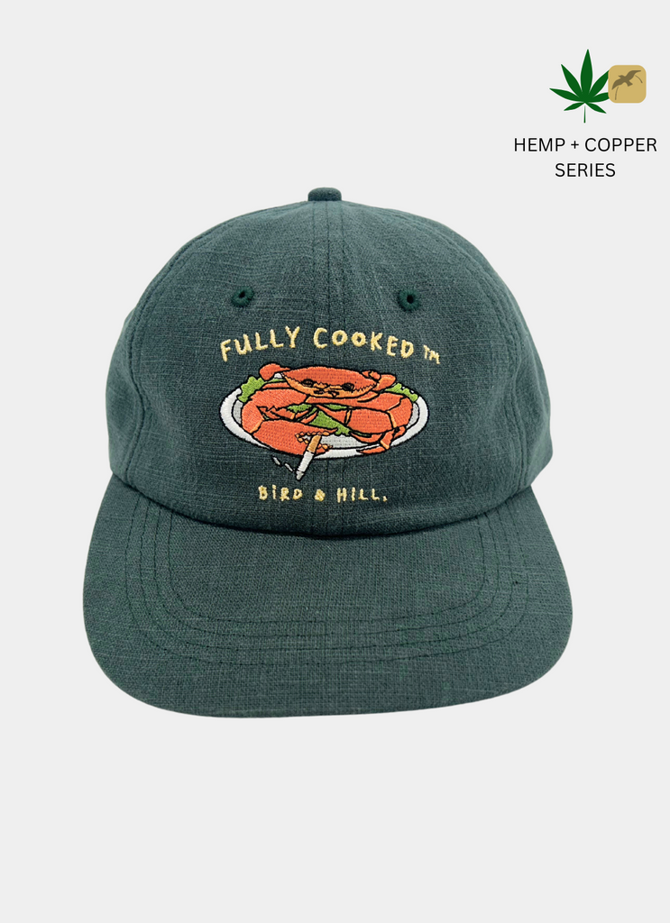 Crab hemp green 6 panel hat by bird & hill.